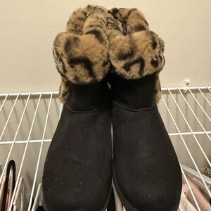 Juicy Couture Black and Brown Fur-Trimmed Boots